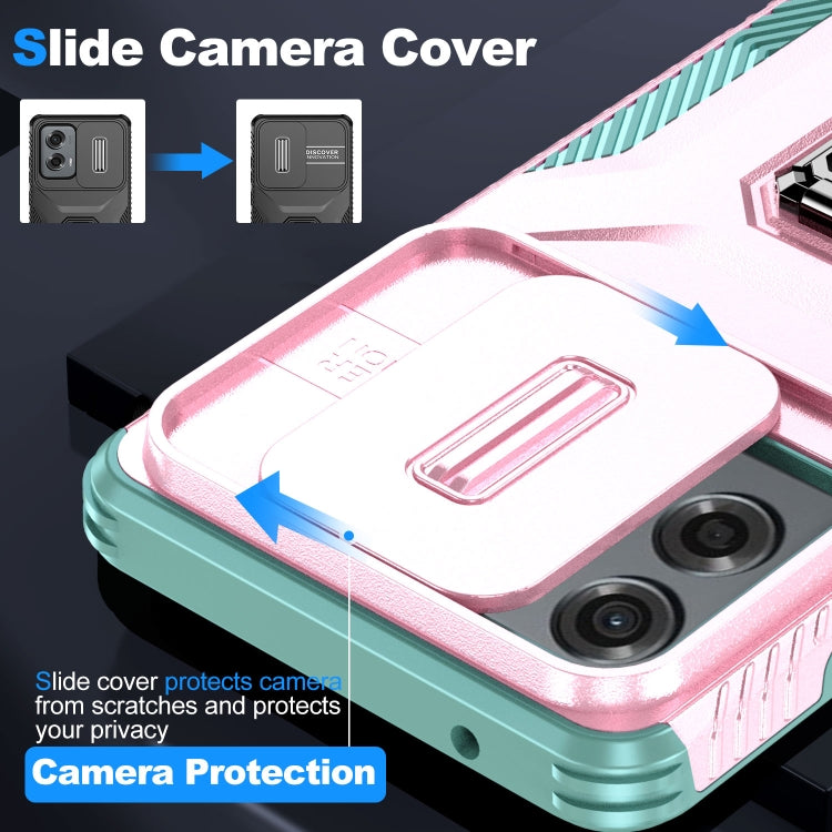 For Motorola Moto G Stylus 2024 Sliding Camshield Holder Phone Case(Pink + Grey Green) by buy2fix