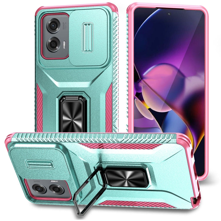 For Motorola Moto G Stylus 2024 Sliding Camshield Holder Phone Case(Grey Green + Pink) by buy2fix