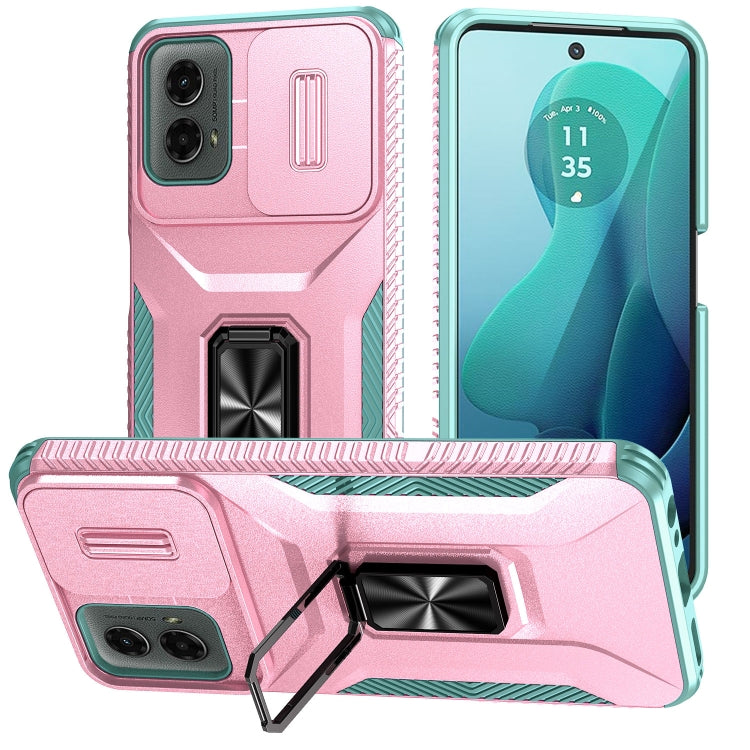For Motorola Moto G 5G 2024 Sliding Camshield Holder Phone Case(Pink + Grey Green) by buy2fix