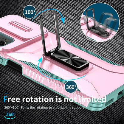 For Motorola Moto G 5G 2024 Sliding Camshield Holder Phone Case(Pink + Grey Green) by buy2fix