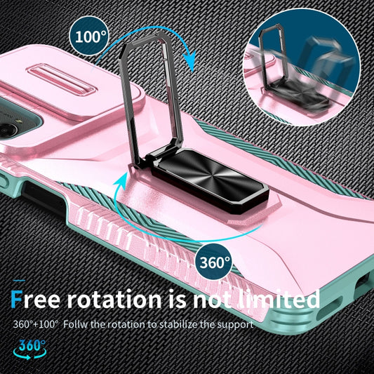 For Motorola Moto G 5G 2024 Sliding Camshield Holder Phone Case(Pink + Grey Green) by buy2fix