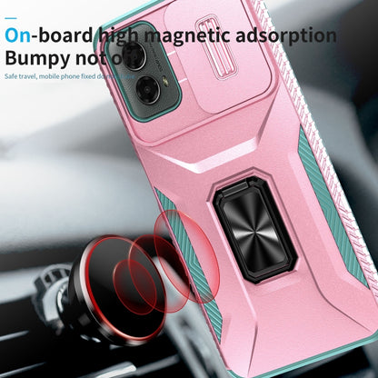 For Motorola Moto G 5G 2024 Sliding Camshield Holder Phone Case(Pink + Grey Green) by buy2fix