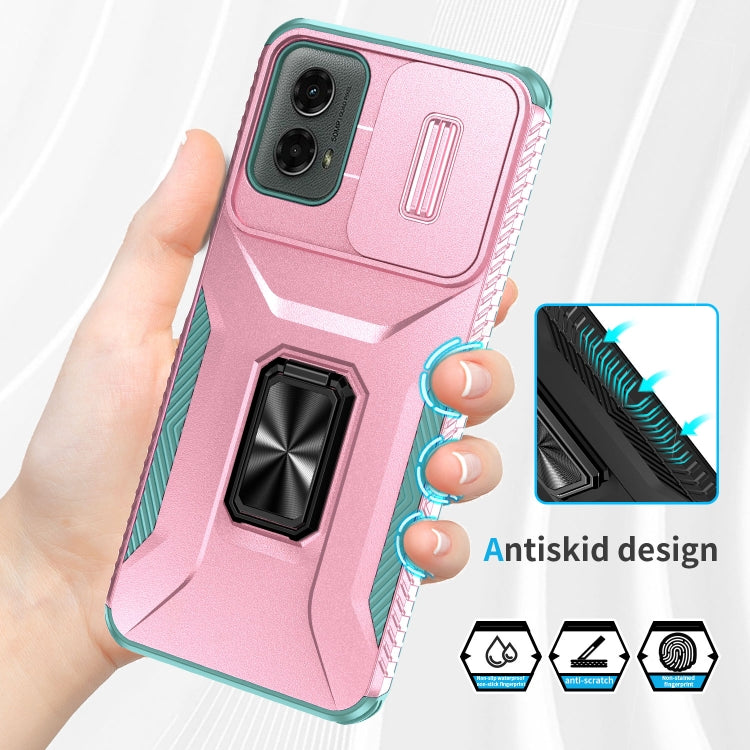For Motorola Moto G 5G 2024 Sliding Camshield Holder Phone Case(Pink + Grey Green) by buy2fix