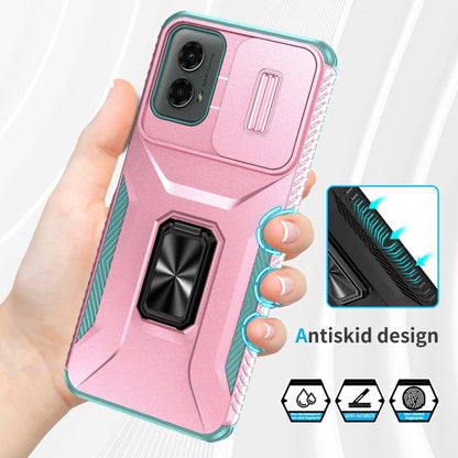 For Motorola Moto G 5G 2024 Sliding Camshield Holder Phone Case(Pink + Grey Green) by buy2fix