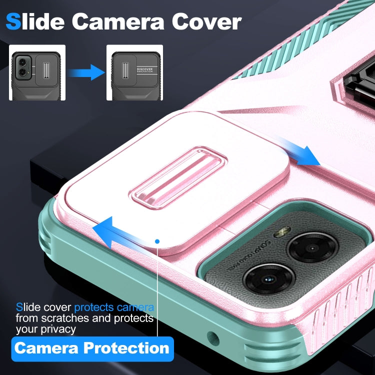 For Motorola Moto G 5G 2024 Sliding Camshield Holder Phone Case(Pink + Grey Green) by buy2fix