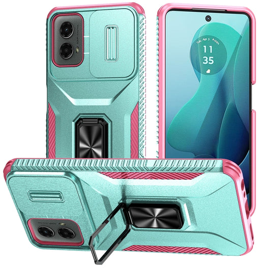For Motorola Moto G 5G 2024 Sliding Camshield Holder Phone Case(Grey Green + Pink) by buy2fix
