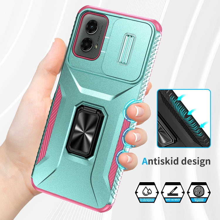 For Motorola Moto G 5G 2024 Sliding Camshield Holder Phone Case(Grey Green + Pink) by buy2fix