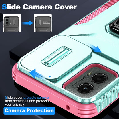 For Motorola Moto G 5G 2024 Sliding Camshield Holder Phone Case(Grey Green + Pink) by buy2fix