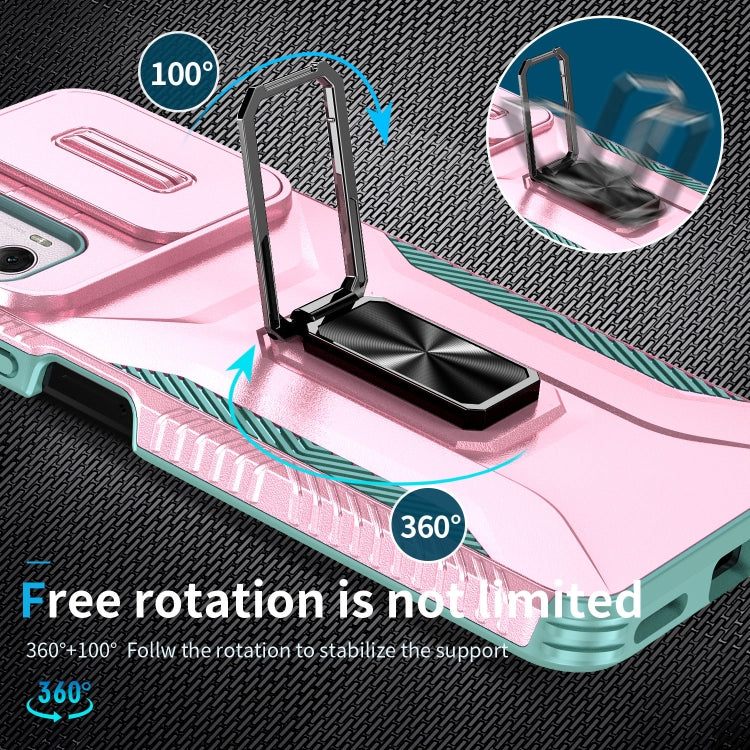 For Motorola Moto G Power 2024 Sliding Camshield Holder Phone Case(Pink + Grey Green) by buy2fix