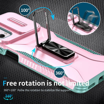 For Motorola Moto G Power 2024 Sliding Camshield Holder Phone Case(Pink + Grey Green) by buy2fix