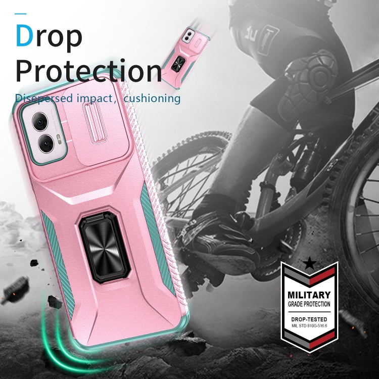 For Motorola Moto G Power 2024 Sliding Camshield Holder Phone Case(Pink + Grey Green) by buy2fix