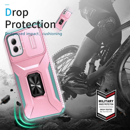 For Motorola Moto G Power 2024 Sliding Camshield Holder Phone Case(Pink + Grey Green) by buy2fix