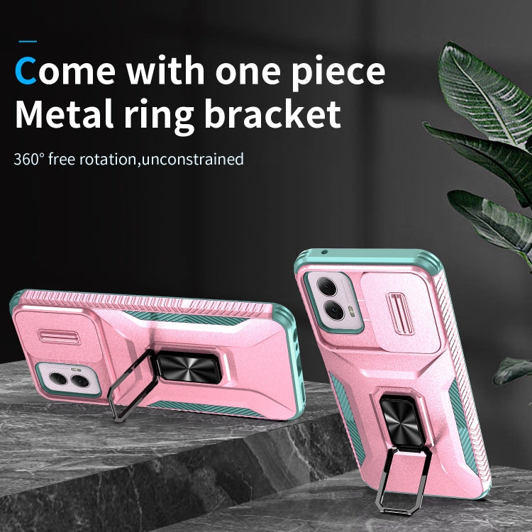 For Motorola Moto G Power 2024 Sliding Camshield Holder Phone Case(Pink + Grey Green) by buy2fix