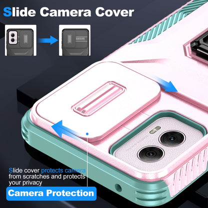 For Motorola Moto G Power 2024 Sliding Camshield Holder Phone Case(Pink + Grey Green) by buy2fix