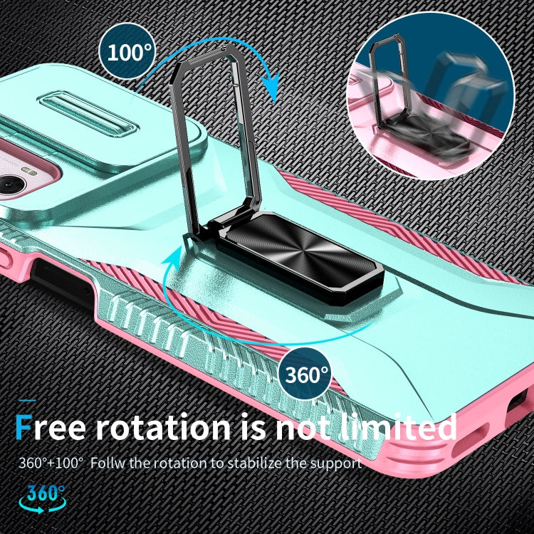 For Motorola Moto G Power 2024 Sliding Camshield Holder Phone Case(Grey Green + Pink) by buy2fix