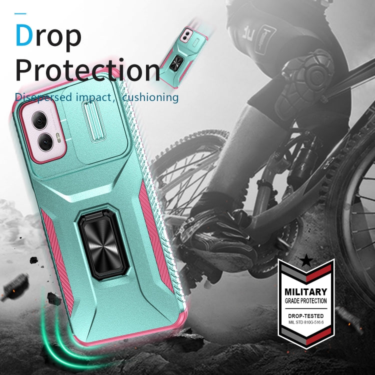 For Motorola Moto G Power 2024 Sliding Camshield Holder Phone Case(Grey Green + Pink) by buy2fix