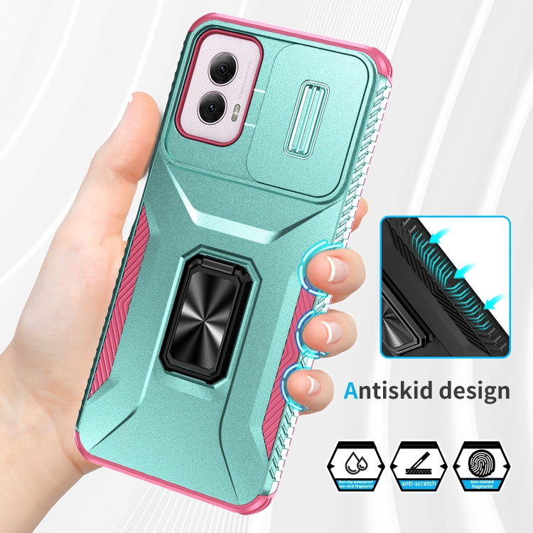 For Motorola Moto G Power 2024 Sliding Camshield Holder Phone Case(Grey Green + Pink) by buy2fix