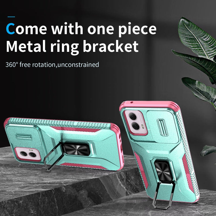 For Motorola Moto G Power 2024 Sliding Camshield Holder Phone Case(Grey Green + Pink) by buy2fix