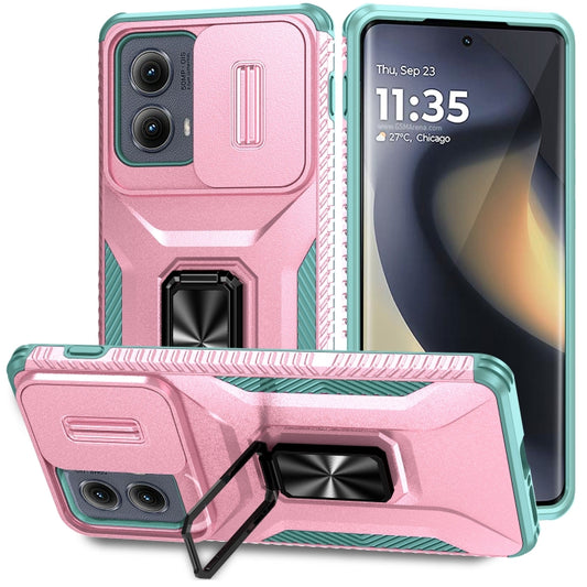 For Motorola Edge 5G 2024 Sliding Camshield Holder Phone Case(Pink + Grey Green) by buy2fix