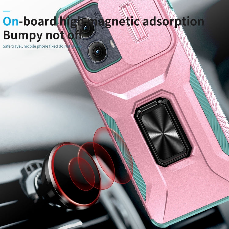 For Motorola Edge 5G 2024 Sliding Camshield Holder Phone Case(Pink + Grey Green) by buy2fix