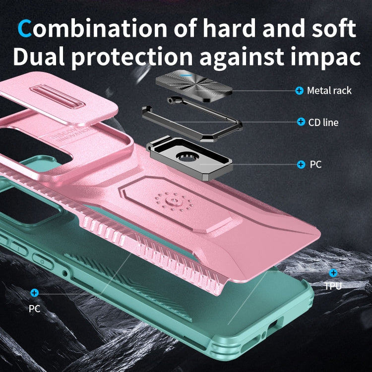 For Motorola Edge 5G 2024 Sliding Camshield Holder Phone Case(Pink + Grey Green) by buy2fix