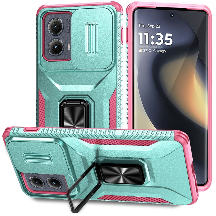 For Motorola Edge 5G 2024 Sliding Camshield Holder Phone Case(Grey Green + Pink) by buy2fix