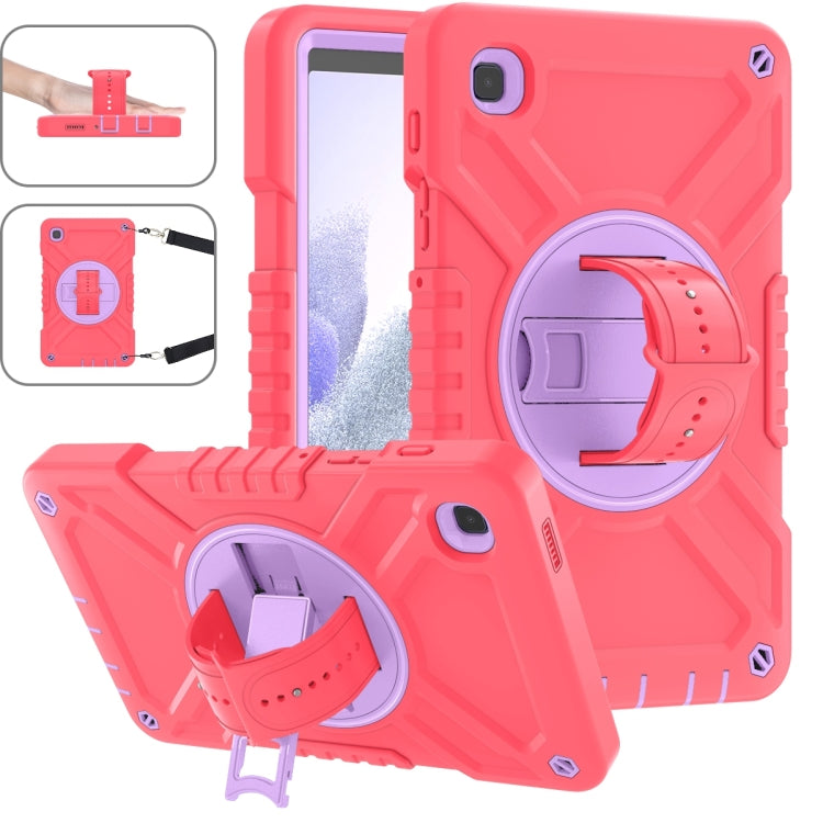 For Samsung Galaxy Tab A7 Lite X Rotation PC Hybrid Silicone Tablet Case with Strap(Red Purple) - Other Galaxy Tab PC by buy2fix | Online Shopping UK | buy2fix