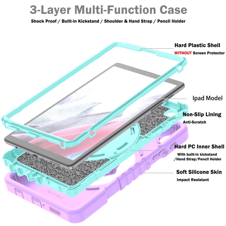 For Samsung Galaxy Tab A7 Lite X Rotation PC Hybrid Silicone Tablet Case with Strap(Purple Cyan) - Other Galaxy Tab PC by buy2fix | Online Shopping UK | buy2fix