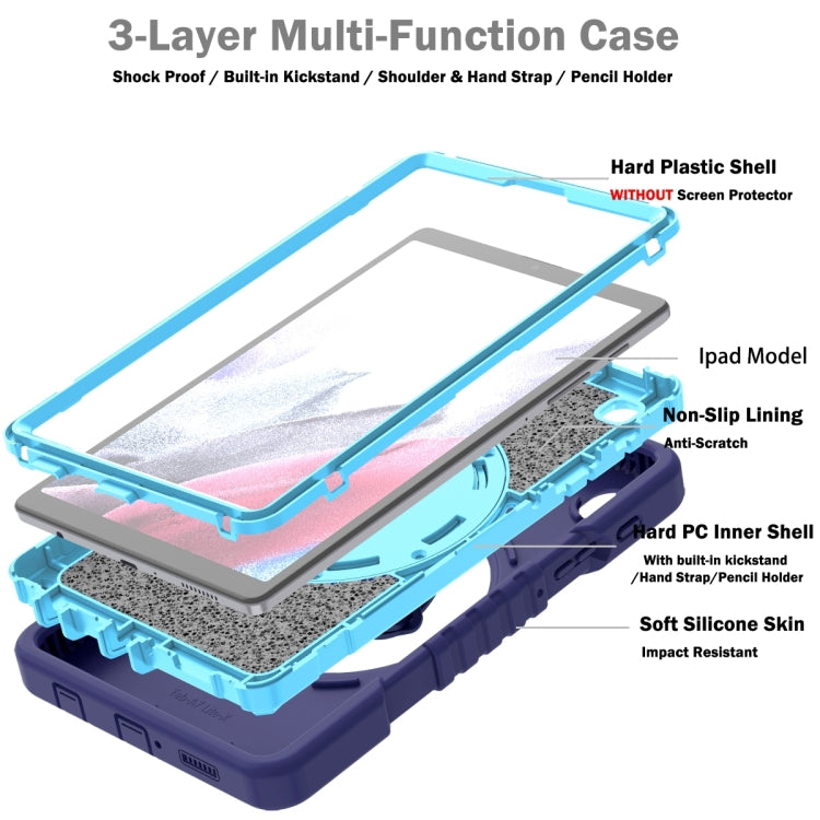 For Samsung Galaxy Tab A7 Lite X Rotation PC Hybrid Silicone Tablet Case with Strap(Navy Sky Blue) - Other Galaxy Tab PC by buy2fix | Online Shopping UK | buy2fix
