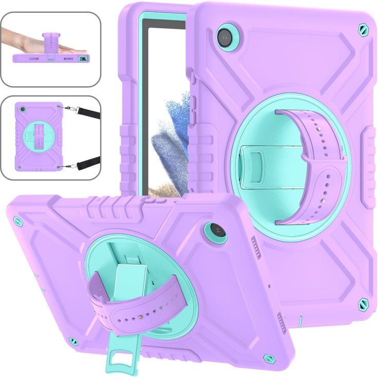 For Samsung Galaxy Tab A8 X200 X Rotation PC Hybrid Silicone Tablet Case with Strap(Purple Cyan) - Other Galaxy Tab PC by buy2fix | Online Shopping UK | buy2fix