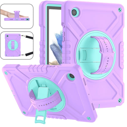 For Samsung Galaxy Tab A8 X200 X Rotation PC Hybrid Silicone Tablet Case with Strap(Purple Cyan) - Other Galaxy Tab PC by buy2fix | Online Shopping UK | buy2fix
