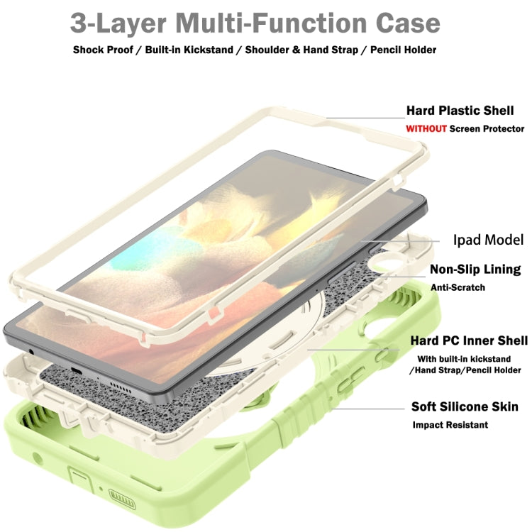 For Samsung Galaxy Tab A9 X110 X Rotation PC Hybrid Silicone Tablet Case with Strap(Yellow Green White) - Galaxy Tab A9 by buy2fix | Online Shopping UK | buy2fix