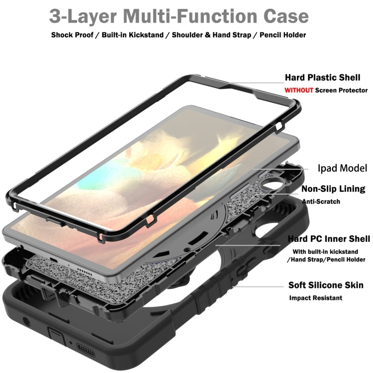 For Samsung Galaxy Tab A9 X110 X Rotation PC Hybrid Silicone Tablet Case with Strap(Full Black) - Galaxy Tab A9 by buy2fix | Online Shopping UK | buy2fix