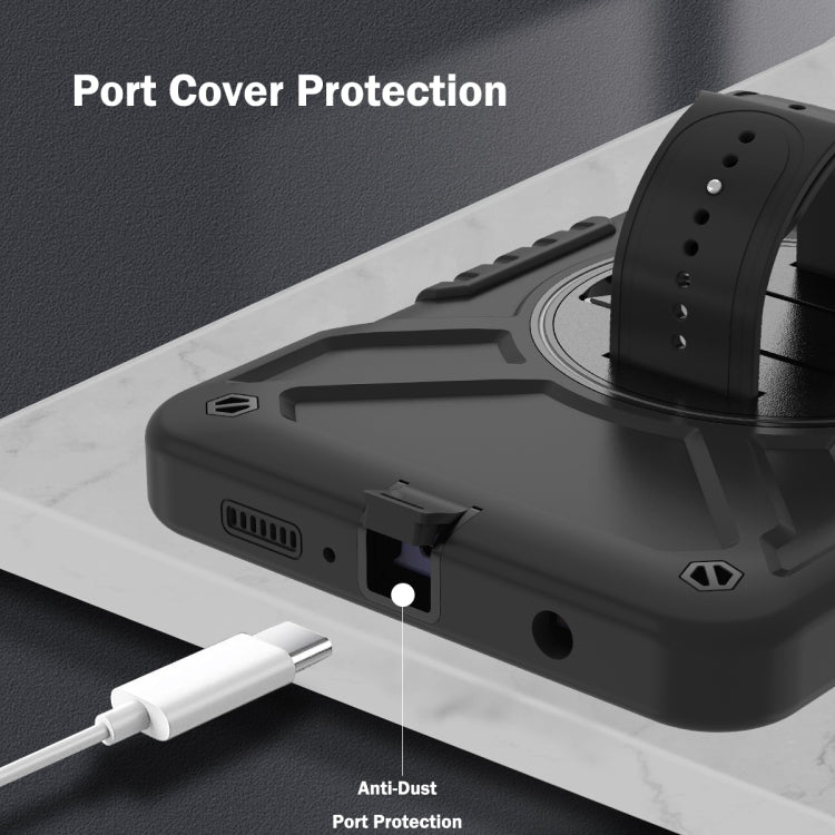 For Samsung Galaxy Tab A9 X110 X Rotation PC Hybrid Silicone Tablet Case with Strap(Full Black) - Galaxy Tab A9 by buy2fix | Online Shopping UK | buy2fix