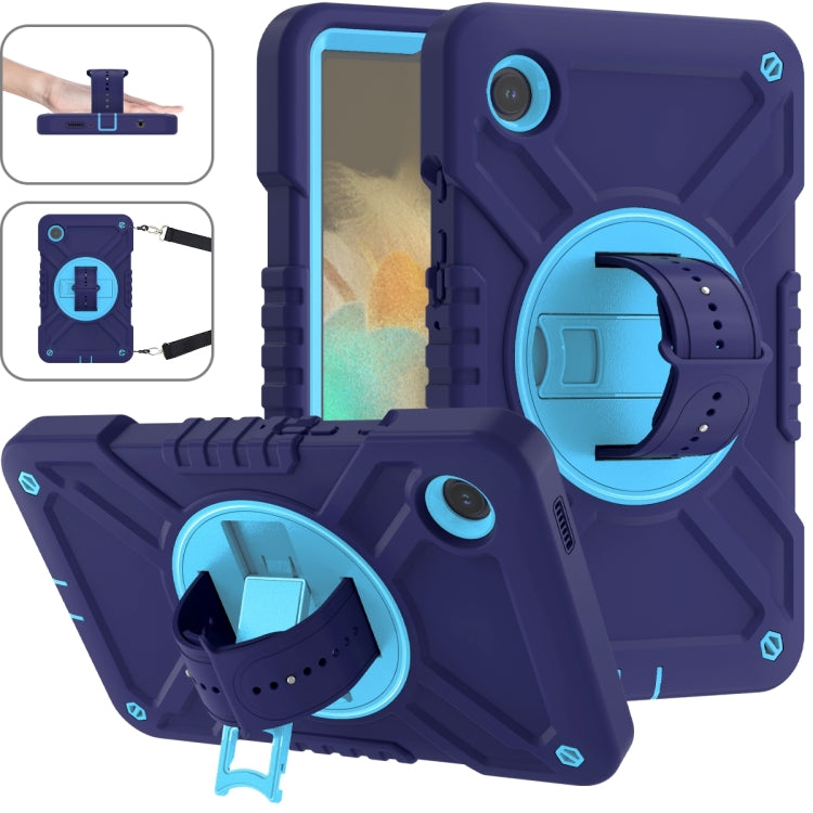 For Samsung Galaxy Tab A9 X110 X Rotation PC Hybrid Silicone Tablet Case with Strap(Navy Sky Blue) - Galaxy Tab A9 by buy2fix | Online Shopping UK | buy2fix