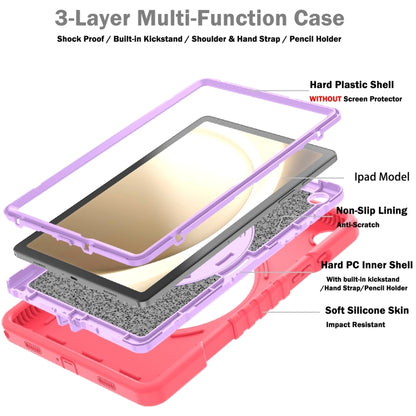 For Samsung Galaxy Tab A9+ X210 X Rotation PC Hybrid Silicone Tablet Case with Strap(Red Purple) - Galaxy Tab A9+ by buy2fix | Online Shopping UK | buy2fix