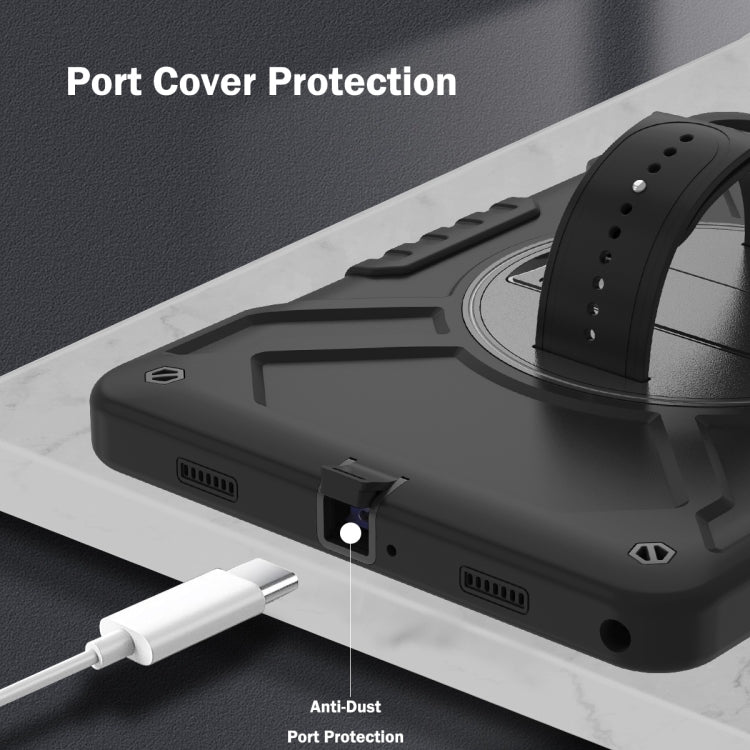 For Samsung Galaxy Tab A9+ X210 X Rotation PC Hybrid Silicone Tablet Case with Strap(Full Black) - Galaxy Tab A9+ by buy2fix | Online Shopping UK | buy2fix