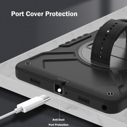 For Samsung Galaxy Tab A9+ X210 X Rotation PC Hybrid Silicone Tablet Case with Strap(Full Black) - Galaxy Tab A9+ by buy2fix | Online Shopping UK | buy2fix