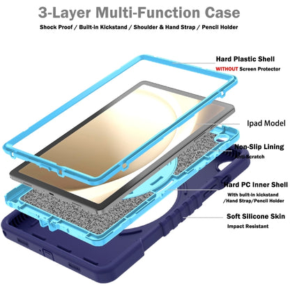 For Samsung Galaxy Tab A9+ X210 X Rotation PC Hybrid Silicone Tablet Case with Strap(Navy Sky Blue) - Galaxy Tab A9+ by buy2fix | Online Shopping UK | buy2fix