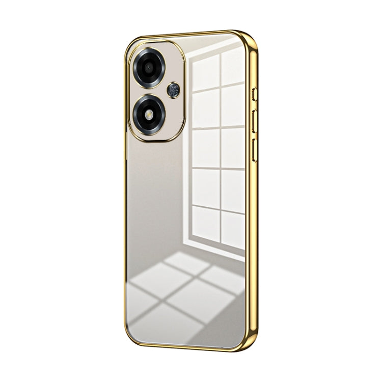 For OPPO A2m Transparent Plating Fine Hole Phone Case(Gold) by buy2fix