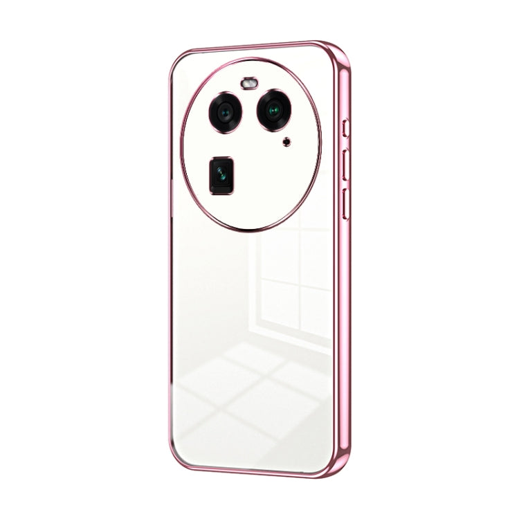 For OPPO Find X6 Transparent Plating Fine Hole Phone Case(Pink) by buy2fix