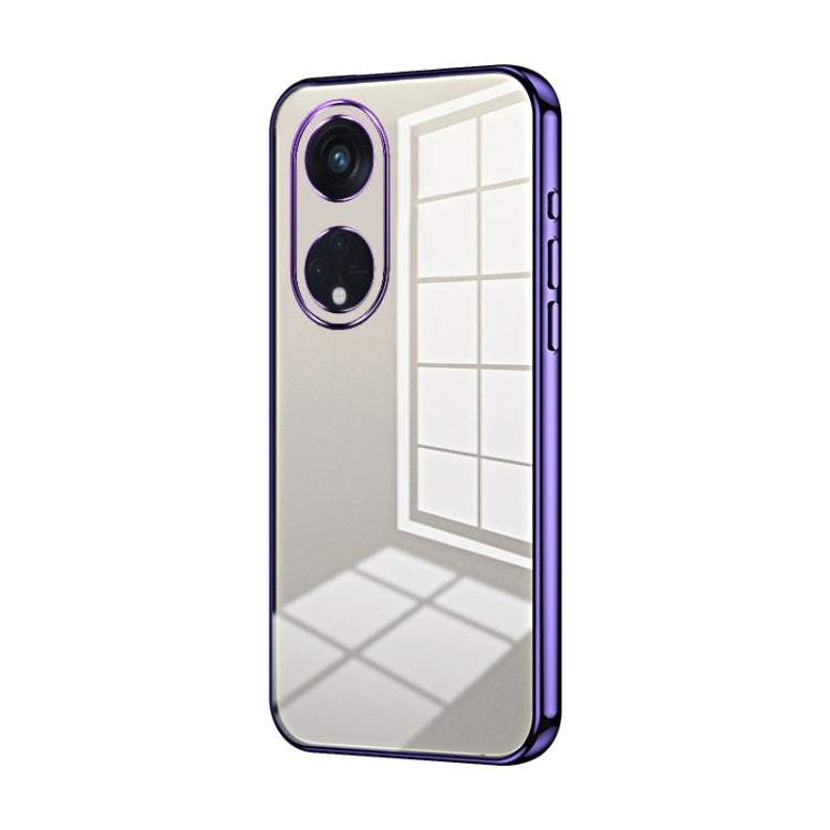 For OPPO Reno8 T 5G Transparent Plating Fine Hole Phone Case(Purple) by buy2fix