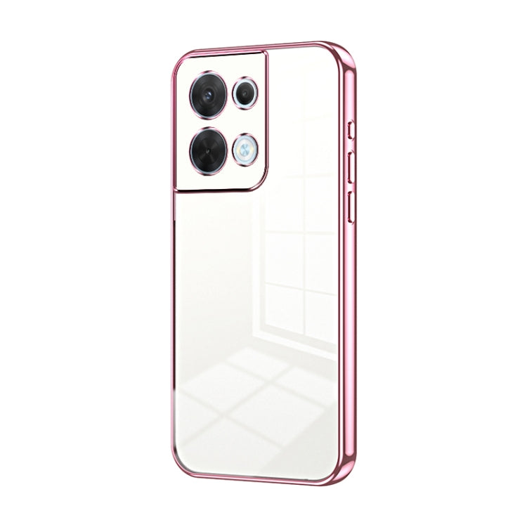 For OPPO Reno8 Transparent Plating Fine Hole Phone Case(Pink) by buy2fix