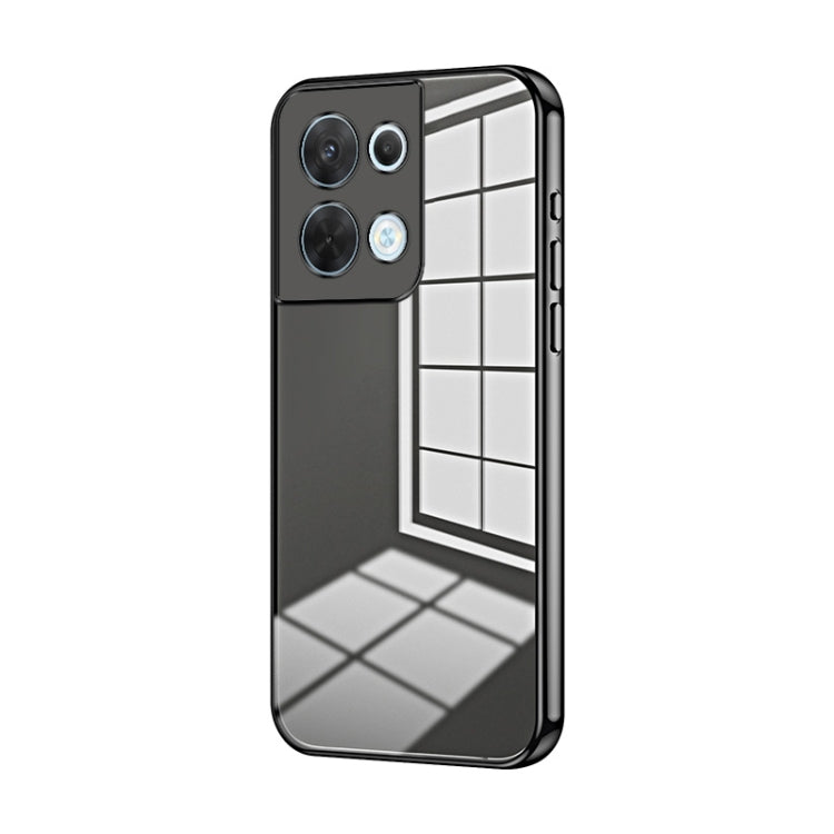 For OPPO Reno8 Transparent Plating Fine Hole Phone Case(Black) by buy2fix