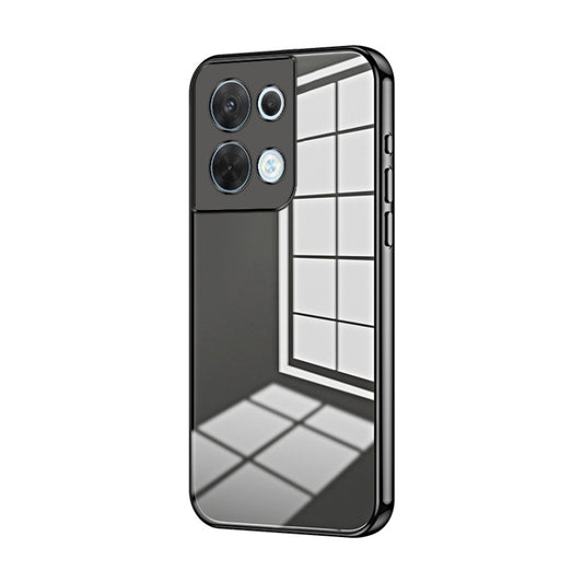 For OPPO Reno8 Transparent Plating Fine Hole Phone Case(Black) by buy2fix
