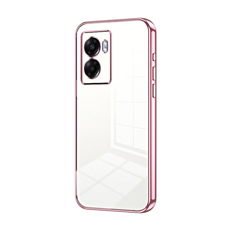 For OPPO A57 5G Transparent Plating Fine Hole Phone Case(Pink) by buy2fix