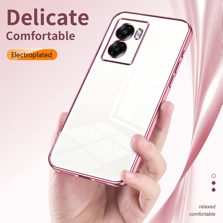 For OPPO A57 5G Transparent Plating Fine Hole Phone Case(Pink) by buy2fix