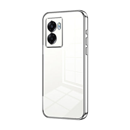 For OPPO A57 5G Transparent Plating Fine Hole Phone Case(Silver) by buy2fix