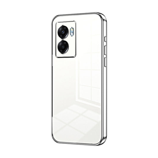 For OPPO A57 5G Transparent Plating Fine Hole Phone Case(Silver) by buy2fix