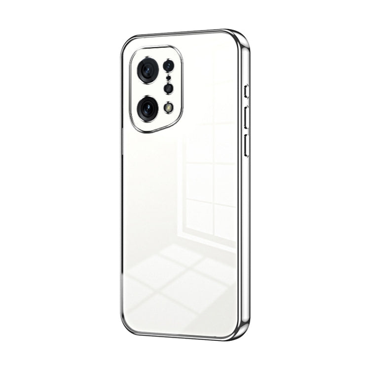 For OPPO Find X5 Transparent Plating Fine Hole Phone Case(Silver) by buy2fix